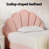 Beds & Bed Frames: Artiss Bed Frame King Single Size Scallop-Shape Bedhead Beds Base Pink Velvet Fabric