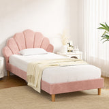 Beds & Bed Frames: Artiss Bed Frame King Single Size Scallop-Shape Bedhead Beds Base Pink Velvet Fabric