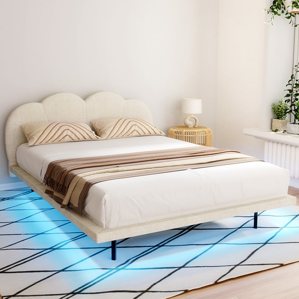 Beds & Bed Frames: Artiss Bed Frame Queen Size Boucle Beige SASA