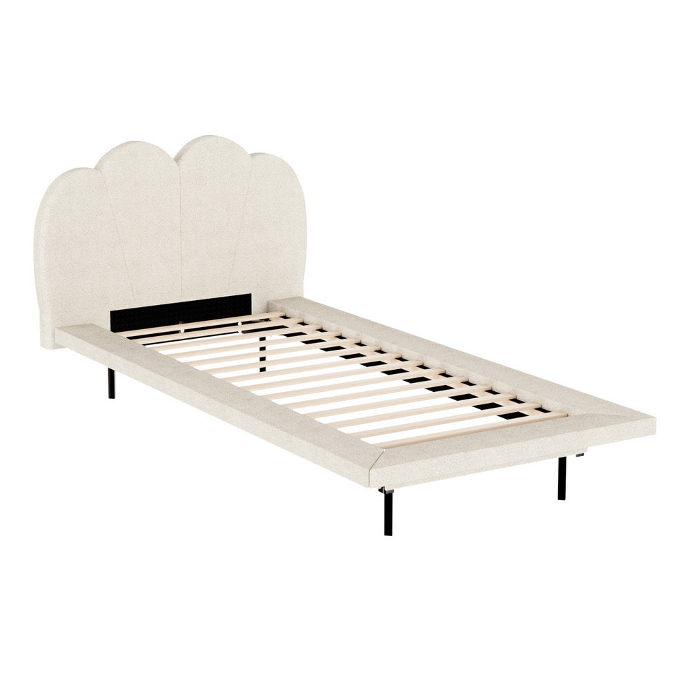 Beds & Bed Frames: Artiss Bed Frame Single Size Boucle Beige SASA