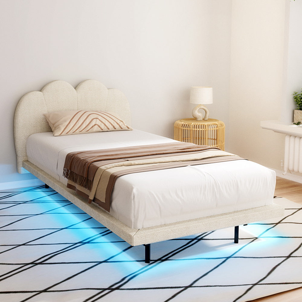 Beds & Bed Frames: Artiss Bed Frame Single Size Boucle Beige SASA