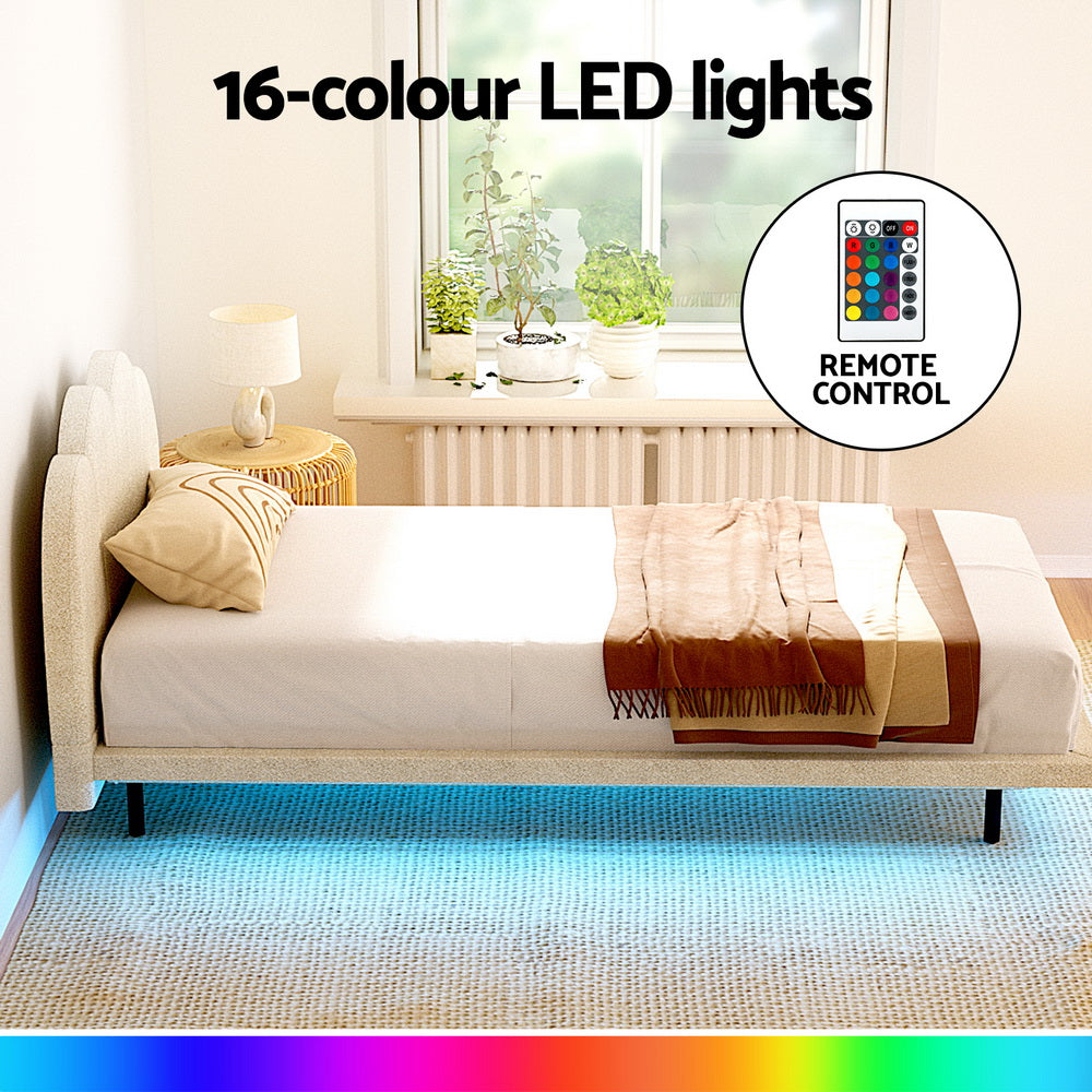 Beds & Bed Frames: Artiss Bed Frame Single Size Boucle Beige SASA