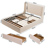Artiss Double Upholstered Bed Frame with 3 Storage Drawers Wingback Headboard Heavy Duty Metal Platform Base