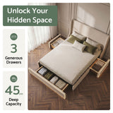 Artiss King Upholstered Bed Frame with 3 Storage Drawers Wingback Headboard Heavy Duty Metal Platform Base