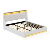 Beds & Bed Frames: Artiss Bed Frame Gas Lift LED Beds Base Platform White PVC Leather Storage Headboard - King