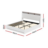 Beds & Bed Frames: Artiss Bed Frame Gas Lift LED Beds Base Platform White PVC Leather Storage Headboard - King