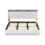 Beds & Bed Frames: Artiss Bed Frame Gas Lift LED Beds Base Platform White PVC Leather Storage Headboard - King