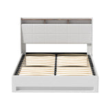 Beds & Bed Frames: Artiss Bed Frame Gas Lift LED Beds Base Platform White PVC Leather Storage Headboard - Queen