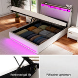 Beds & Bed Frames: Artiss Bed Frame Gas Lift LED Beds Base Platform White PVC Leather Storage Headboard - Queen