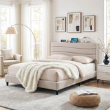 Beds & Bed Frames: Artiss Queen Bed Frame with Storage Adjustable Headboard Platform Base Linen Fabric Charging Ports