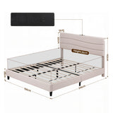 Beds & Bed Frames: Artiss Queen Bed Frame with Storage Adjustable Headboard Platform Base Linen Fabric Charging Ports