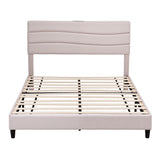 Beds & Bed Frames: Artiss Queen Bed Frame with Storage Adjustable Headboard Platform Base Linen Fabric Charging Ports