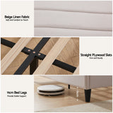 Beds & Bed Frames: Artiss Queen Bed Frame with Storage Adjustable Headboard Platform Base Linen Fabric Charging Ports