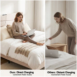 Beds & Bed Frames: Artiss Queen Bed Frame with Storage Adjustable Headboard Platform Base Linen Fabric Charging Ports