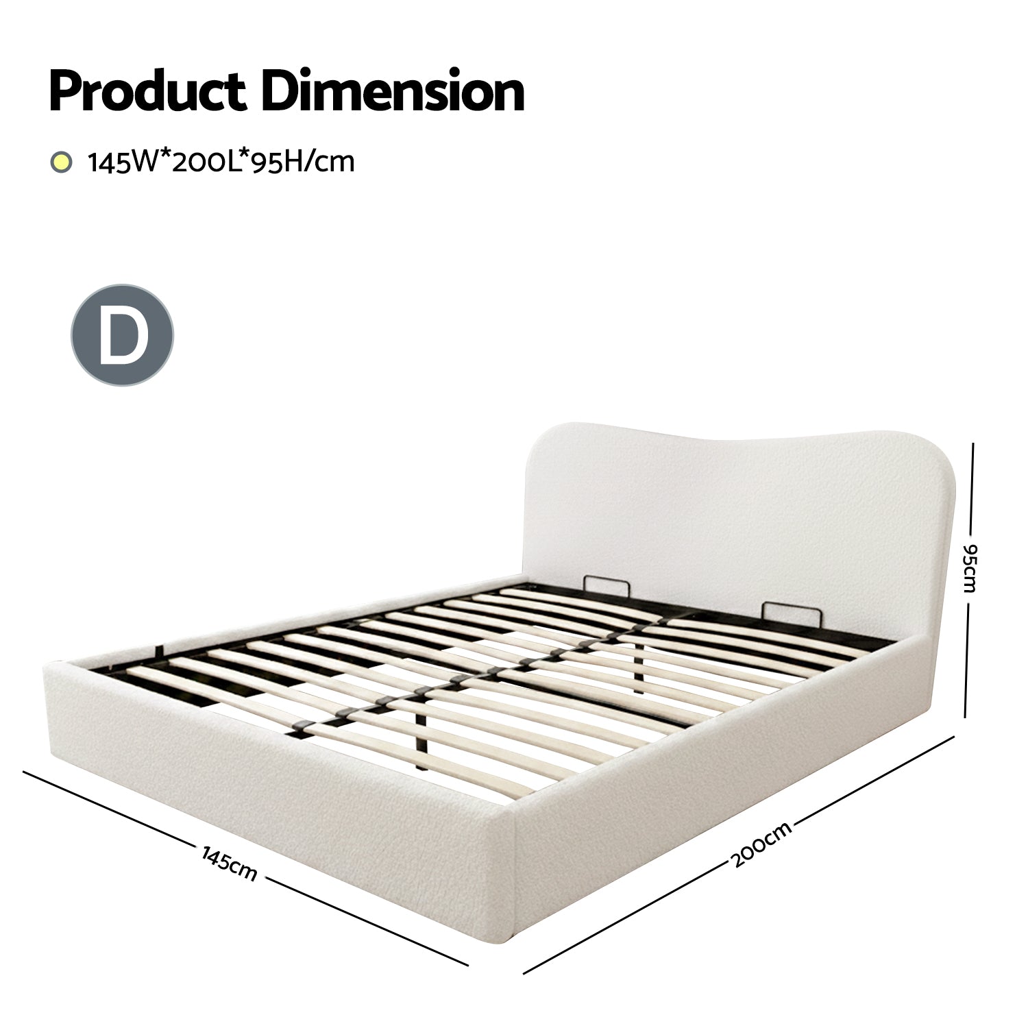 Beds & Bed Frames: Artiss Double Bed Frame with Gaslift Storage Wooden Platform Mattress Base Boucle Upholstered White