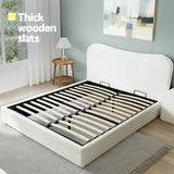 Beds & Bed Frames: Artiss Double Bed Frame with Gaslift Storage Wooden Platform Mattress Base Boucle Upholstered White