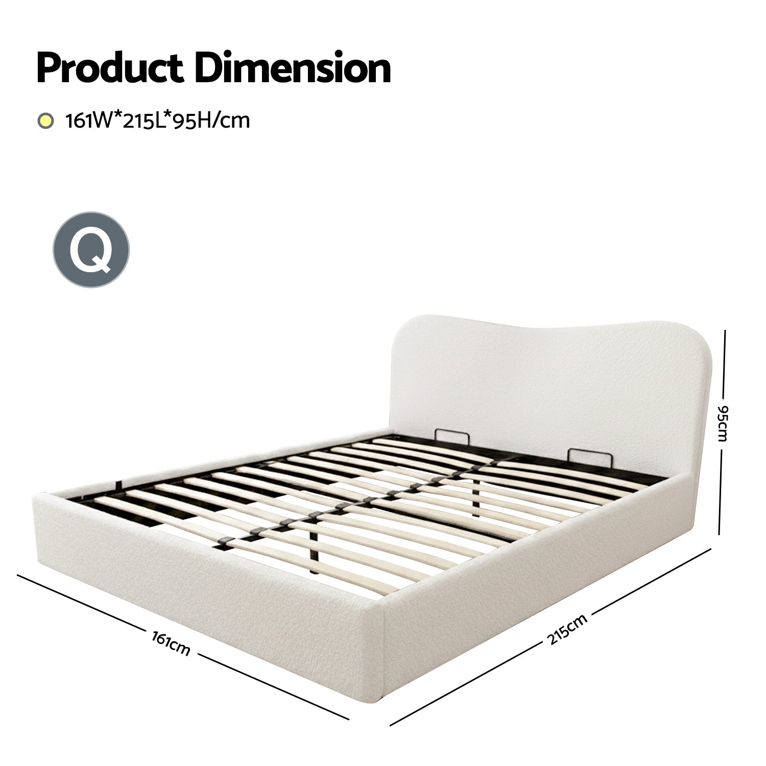 Beds & Bed Frames: Artiss Queen Bed Frame with Gaslift Storage Wooden Platform Mattress Base Boucle Upholstered White