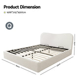 Beds & Bed Frames: Artiss Queen Bed Frame with Gaslift Storage Wooden Platform Mattress Base Boucle Upholstered White