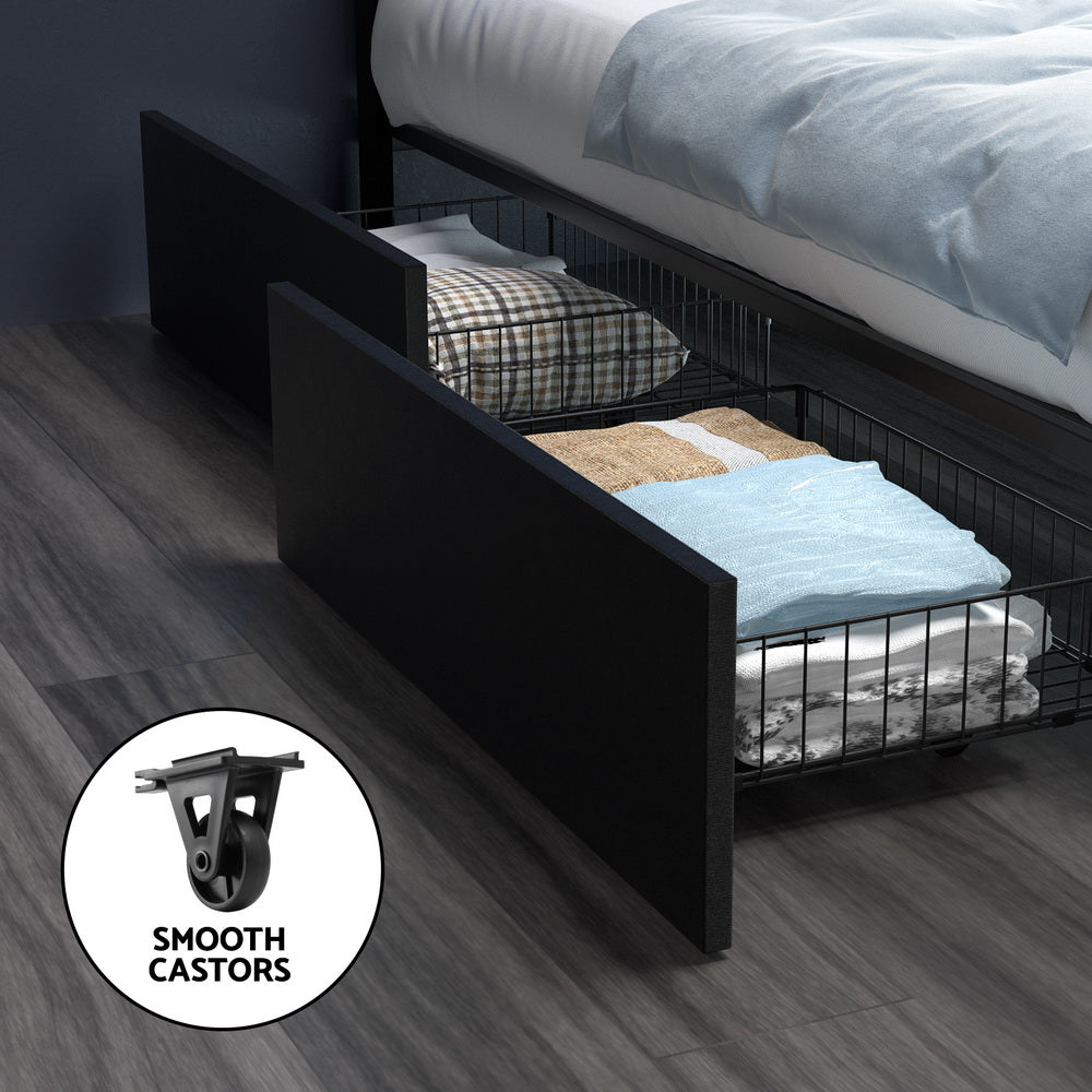 Beds & Bed Frames: Artiss Bed Frame Queen Size LED with 4 Drawers Black DUNN