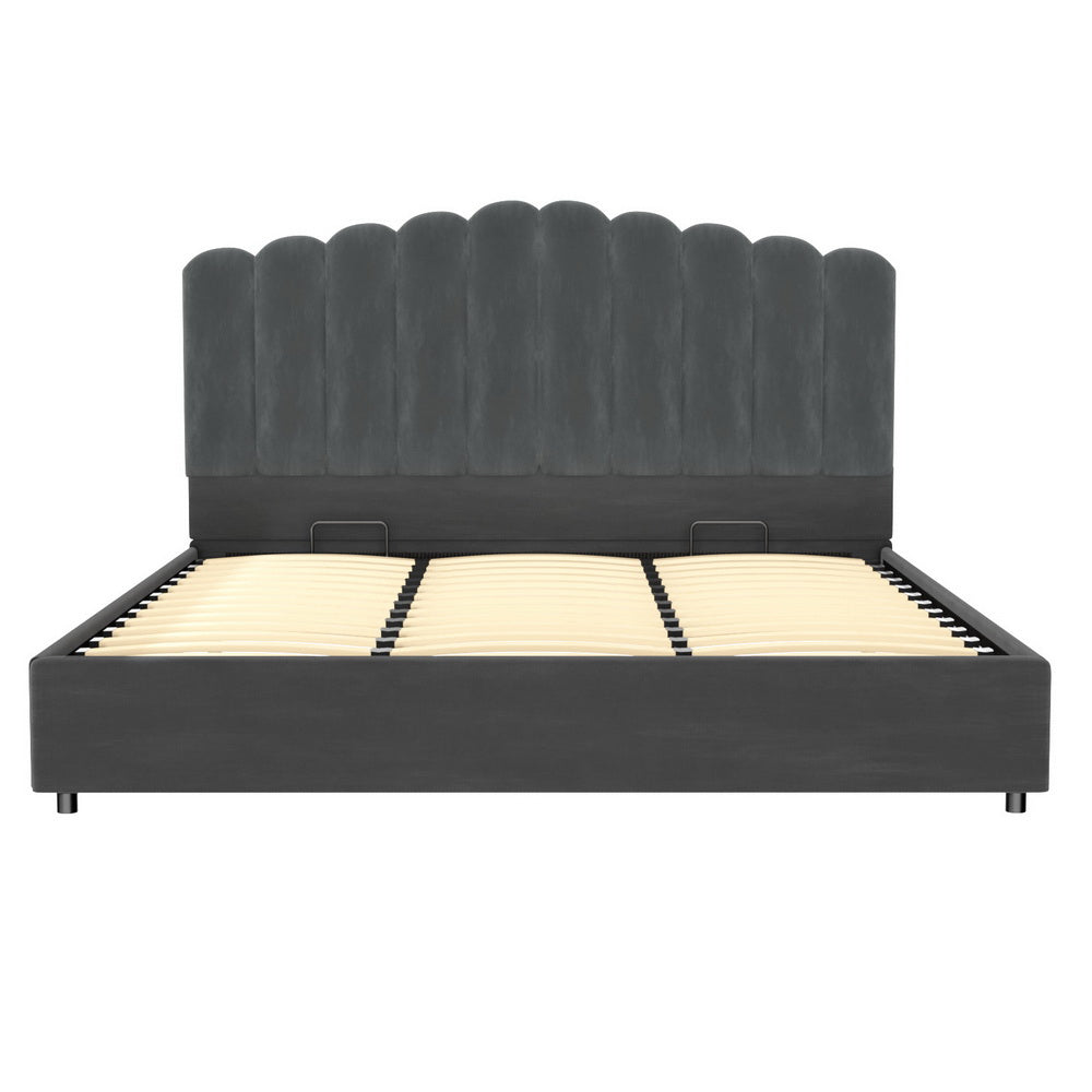 Beds & Bed Frames: Artiss Bed Frame King Size Velvet Grey FION