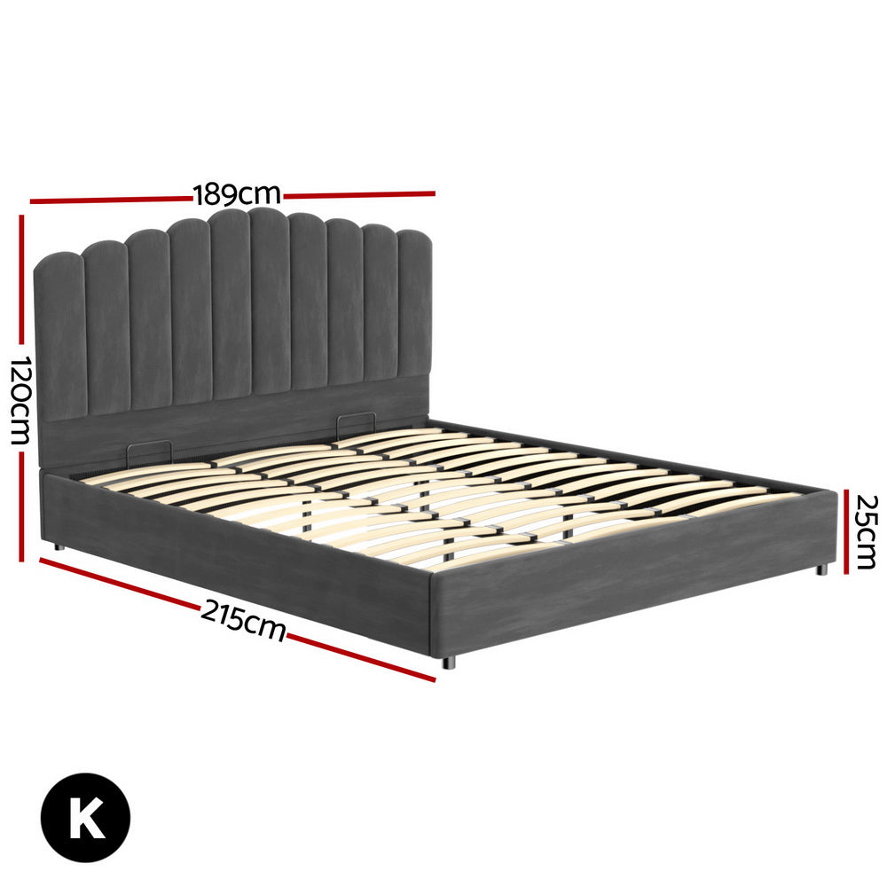 Beds & Bed Frames: Artiss Bed Frame King Size Velvet Grey FION