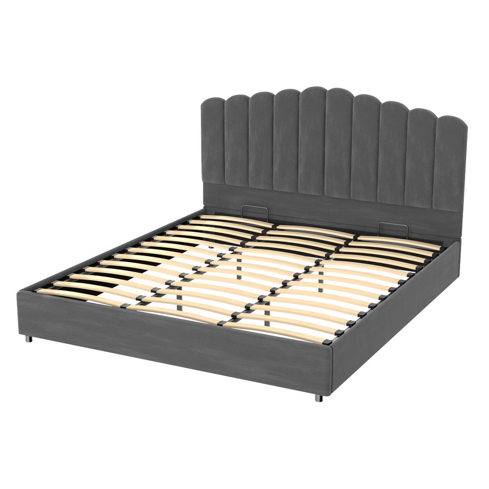 Beds & Bed Frames: Artiss Bed Frame King Size Velvet Grey FION
