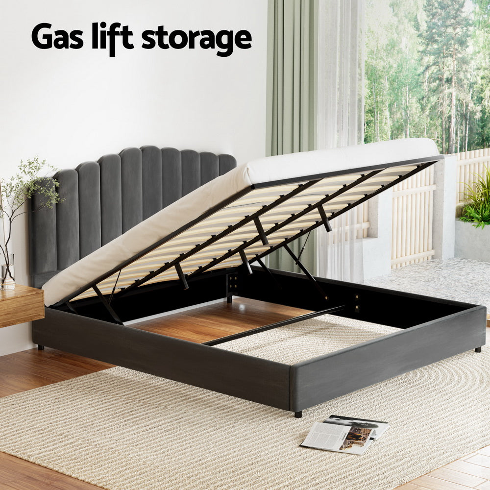 Beds & Bed Frames: Artiss Bed Frame King Size Velvet Grey FION