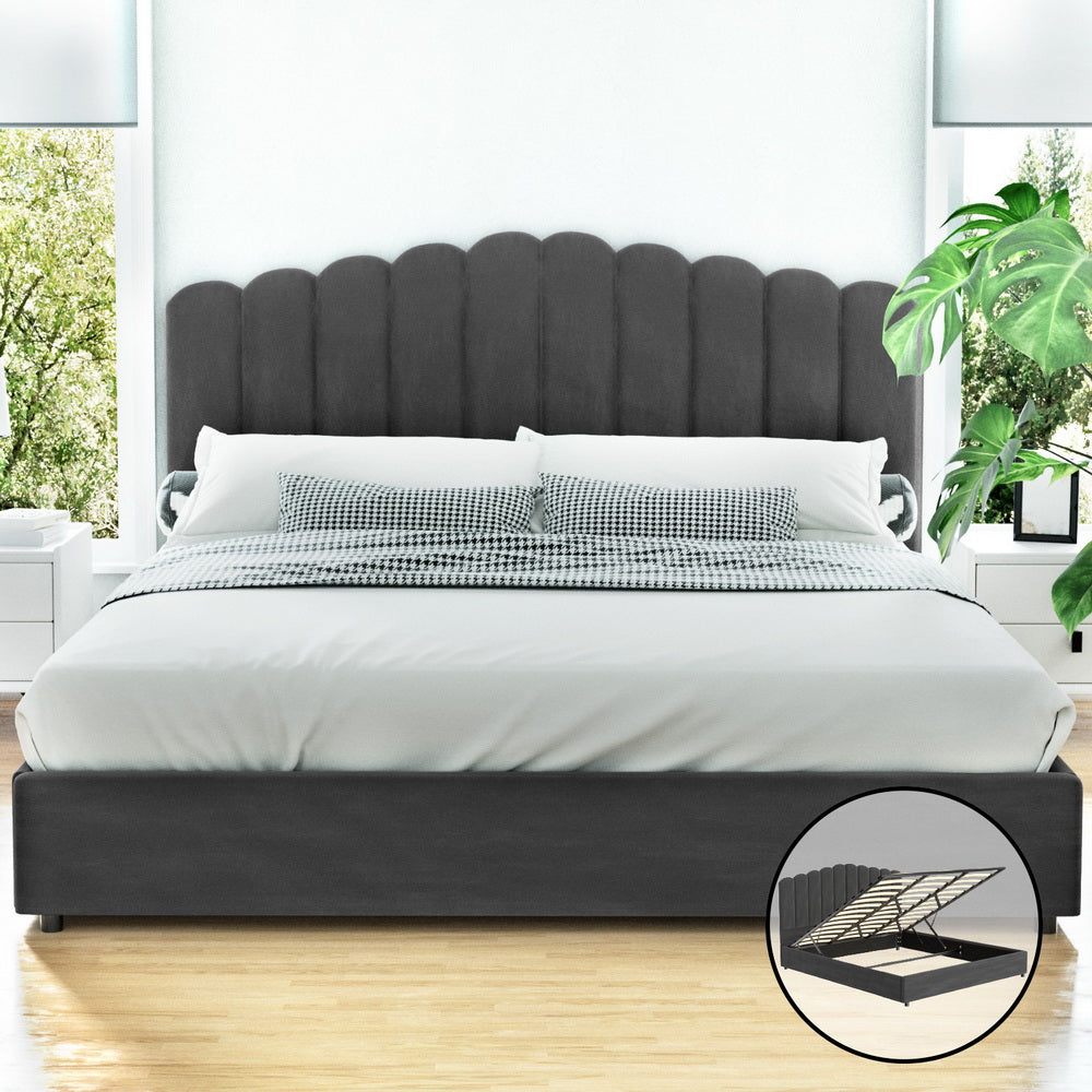 Beds & Bed Frames: Artiss Bed Frame King Size Velvet Grey FION