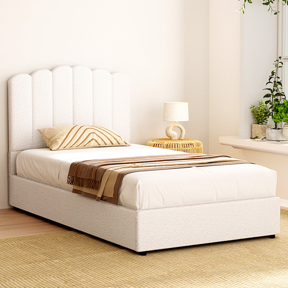 Beds & Bed Frames: Artiss Bed Frame King Single Size Boucle FION