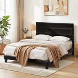 Beds & Bed Frames: Artiss Double Bed Frame Upholstered Platform Base with Geometric Headboard Black Velvet