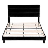 Beds & Bed Frames: Artiss Double Bed Frame Upholstered Platform Base with Geometric Headboard Black Velvet