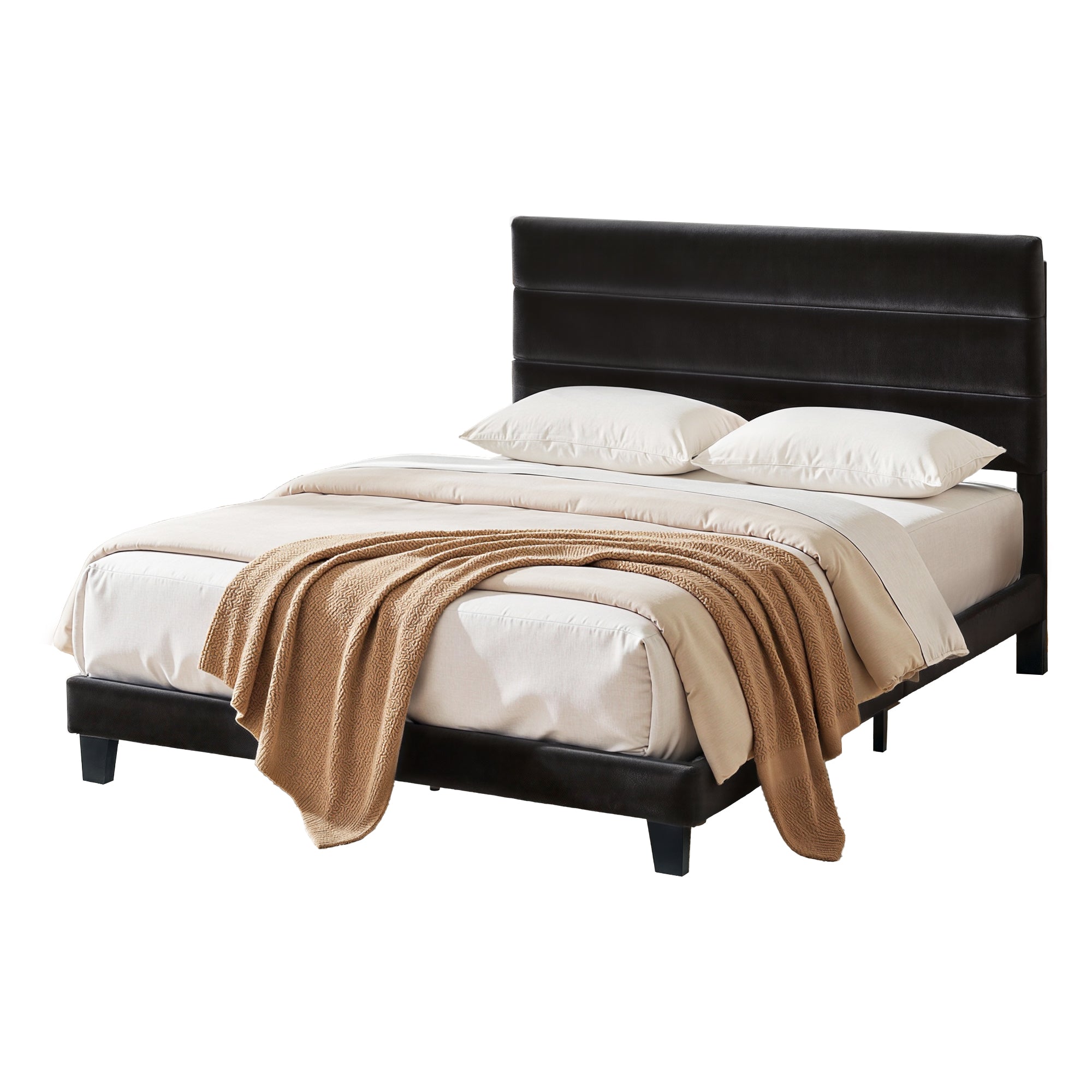 Beds & Bed Frames: Artiss Double Bed Frame Upholstered Platform Base with Geometric Headboard Black Velvet