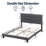 Beds & Bed Frames: Artiss Double Bed Frame Upholstered Platform Base with Geometric Headboard Charcoal Grey Linen Wood Slats for Modern Bedroom Furniture Home Decor