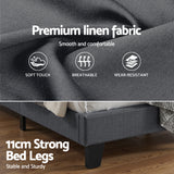 Beds & Bed Frames: Artiss Double Bed Frame Upholstered Platform Base with Geometric Headboard Charcoal Grey Linen Wood Slats for Modern Bedroom Furniture Home Decor