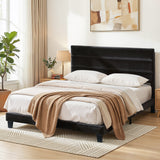 Beds & Bed Frames: Artiss King Bed Frame Upholstered Platform Base with Geometric Headboard Black Velvet