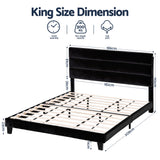 Beds & Bed Frames: Artiss King Bed Frame Upholstered Platform Base with Geometric Headboard Black Velvet