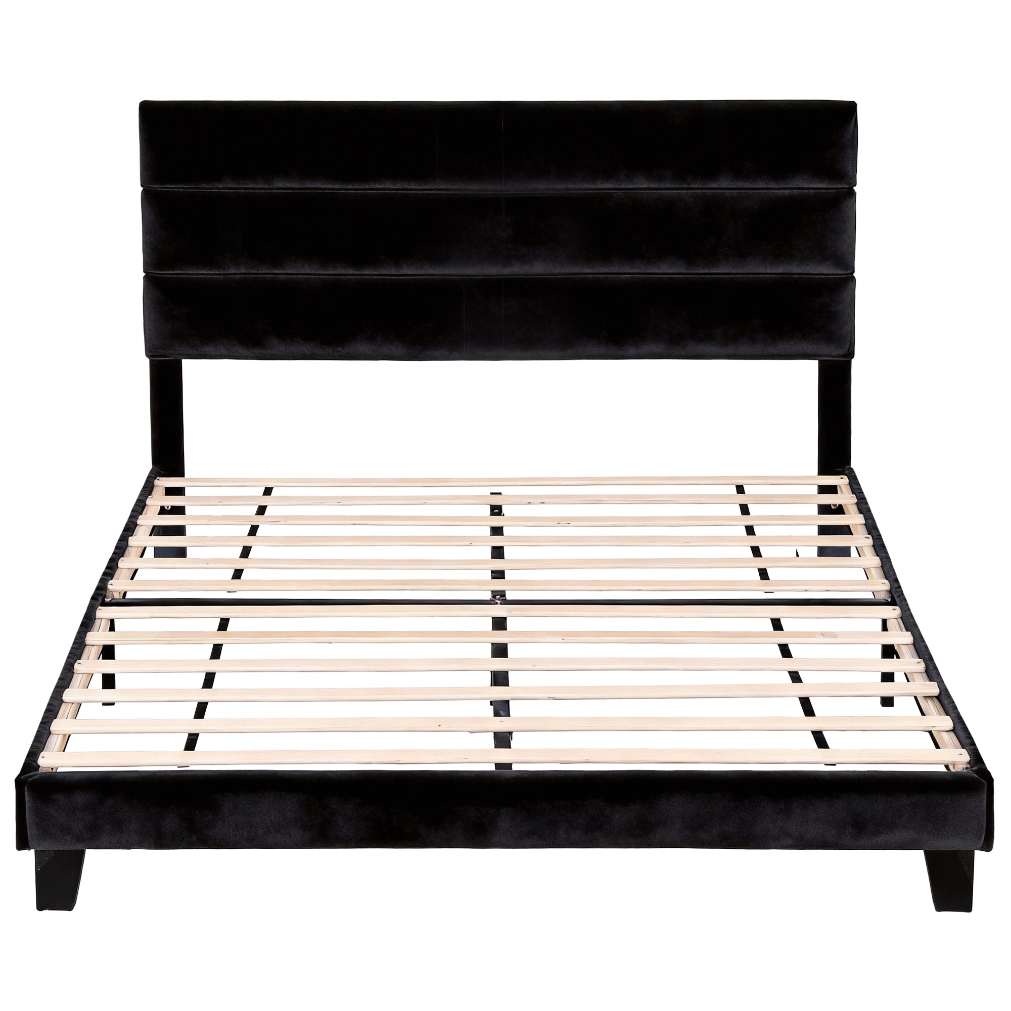 Beds & Bed Frames: Artiss King Bed Frame Upholstered Platform Base with Geometric Headboard Black Velvet