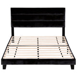 Beds & Bed Frames: Artiss King Bed Frame Upholstered Platform Base with Geometric Headboard Black Velvet