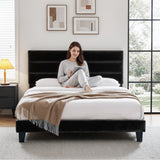 Beds & Bed Frames: Artiss King Bed Frame Upholstered Platform Base with Geometric Headboard Black Velvet