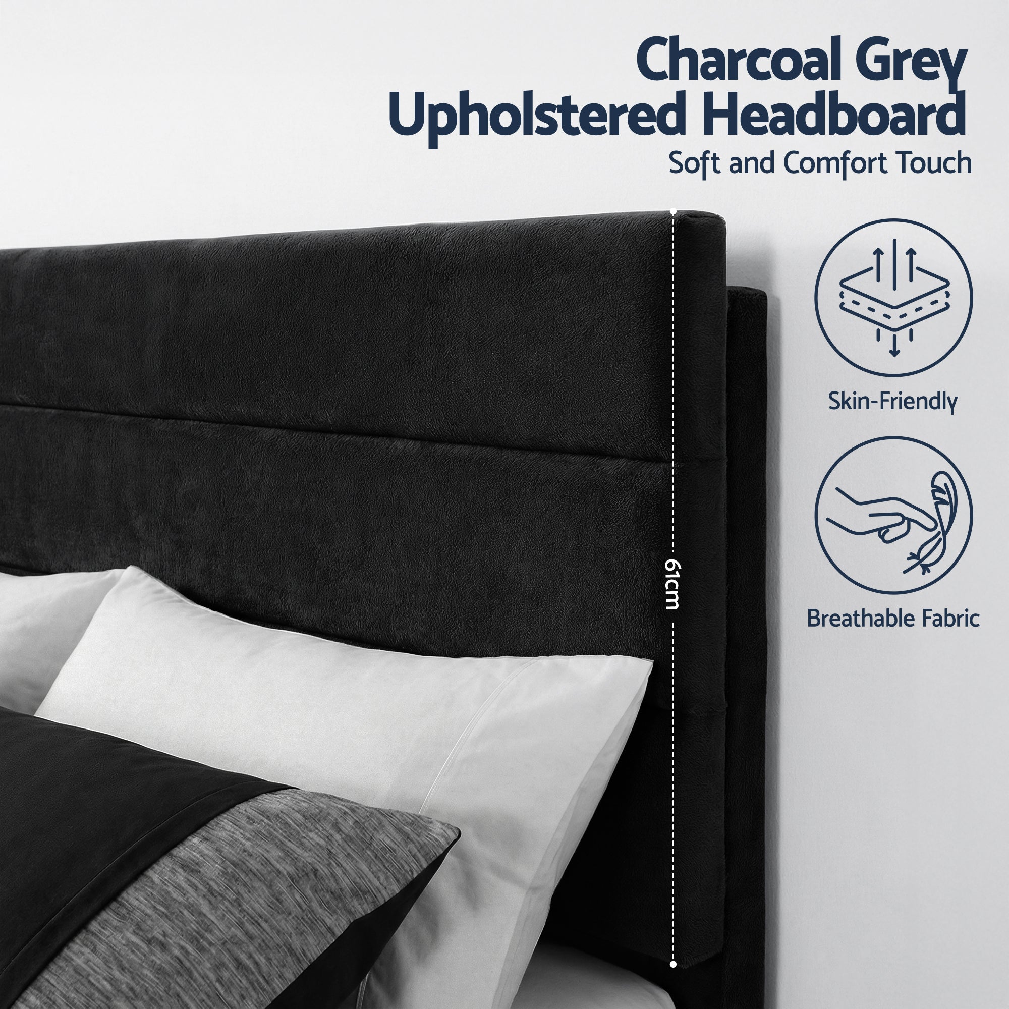 Beds & Bed Frames: Artiss King Bed Frame Upholstered Platform Base with Geometric Headboard Black Velvet