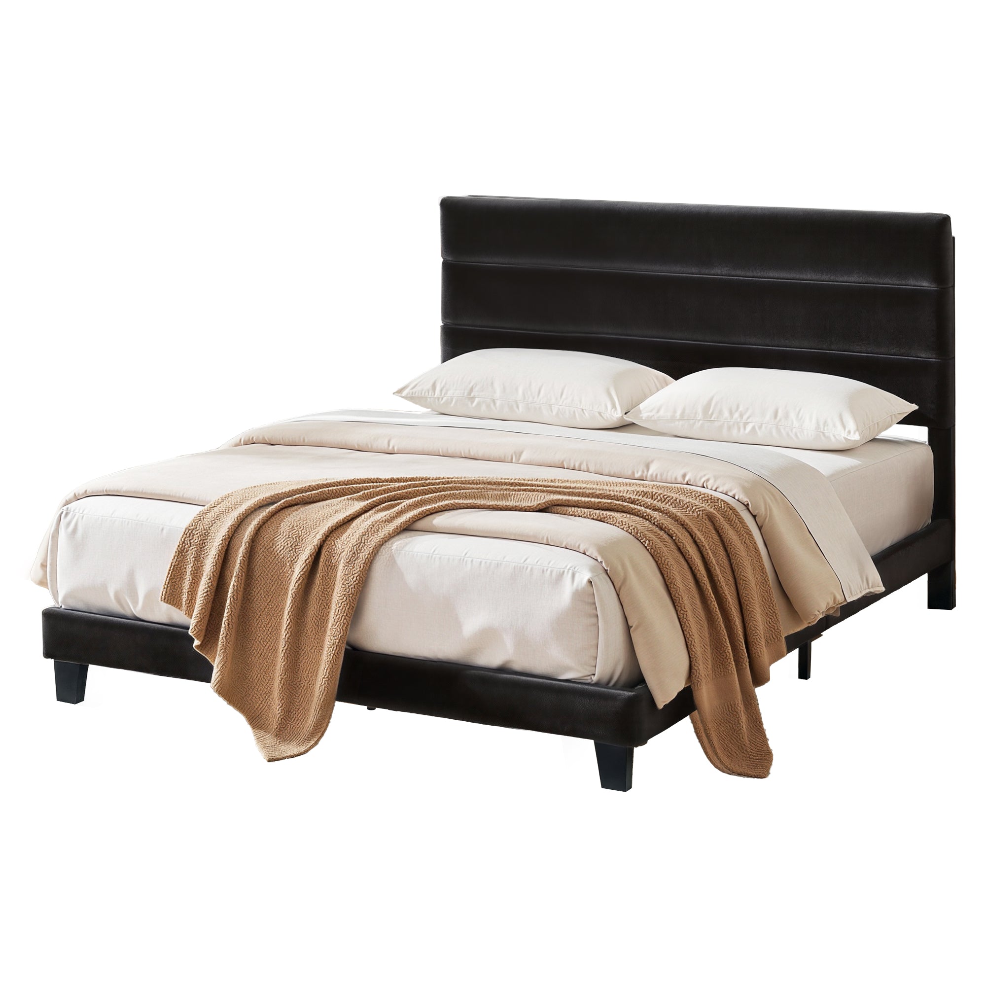 Beds & Bed Frames: Artiss King Bed Frame Upholstered Platform Base with Geometric Headboard Black Velvet