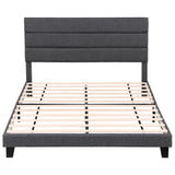 Beds & Bed Frames: Artiss King Bed Frame Upholstered Platform Base with Geometric Headboard Charcoal Grey Linen Wood Slats for Modern Bedroom Furniture Home Decor