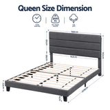 Beds & Bed Frames: Artiss Queen Bed Frame Upholstered Platform Base with Geometric Headboard Charcoal Grey Linen Wood Slats for Modern Bedroom Furniture Home Decor