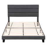 Beds & Bed Frames: Artiss Queen Bed Frame Upholstered Platform Base with Geometric Headboard Charcoal Grey Linen Wood Slats for Modern Bedroom Furniture Home Decor