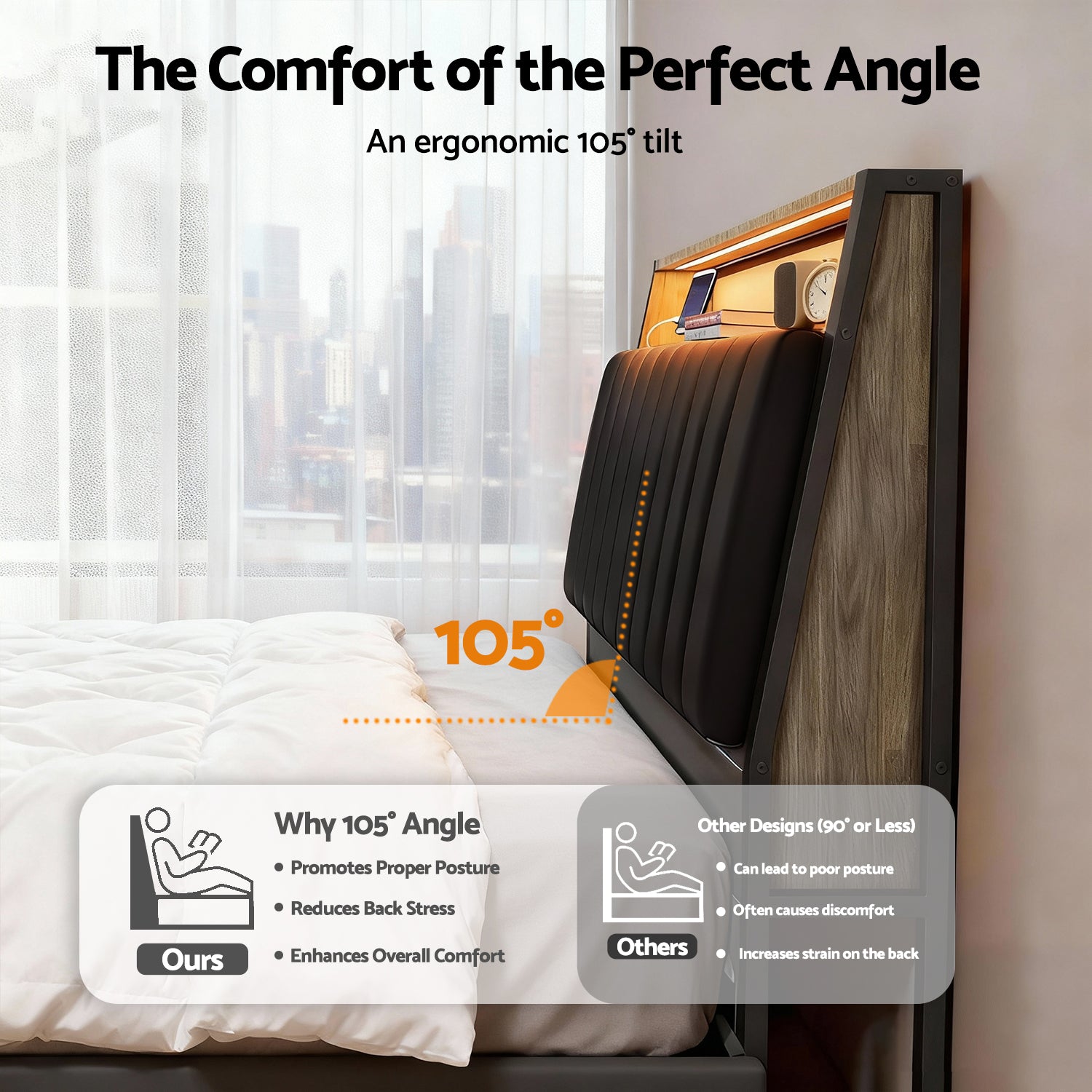 Beds & Bed Frames: Artiss Queen Bed Frame LED Storage Headboard with Charging Station Black