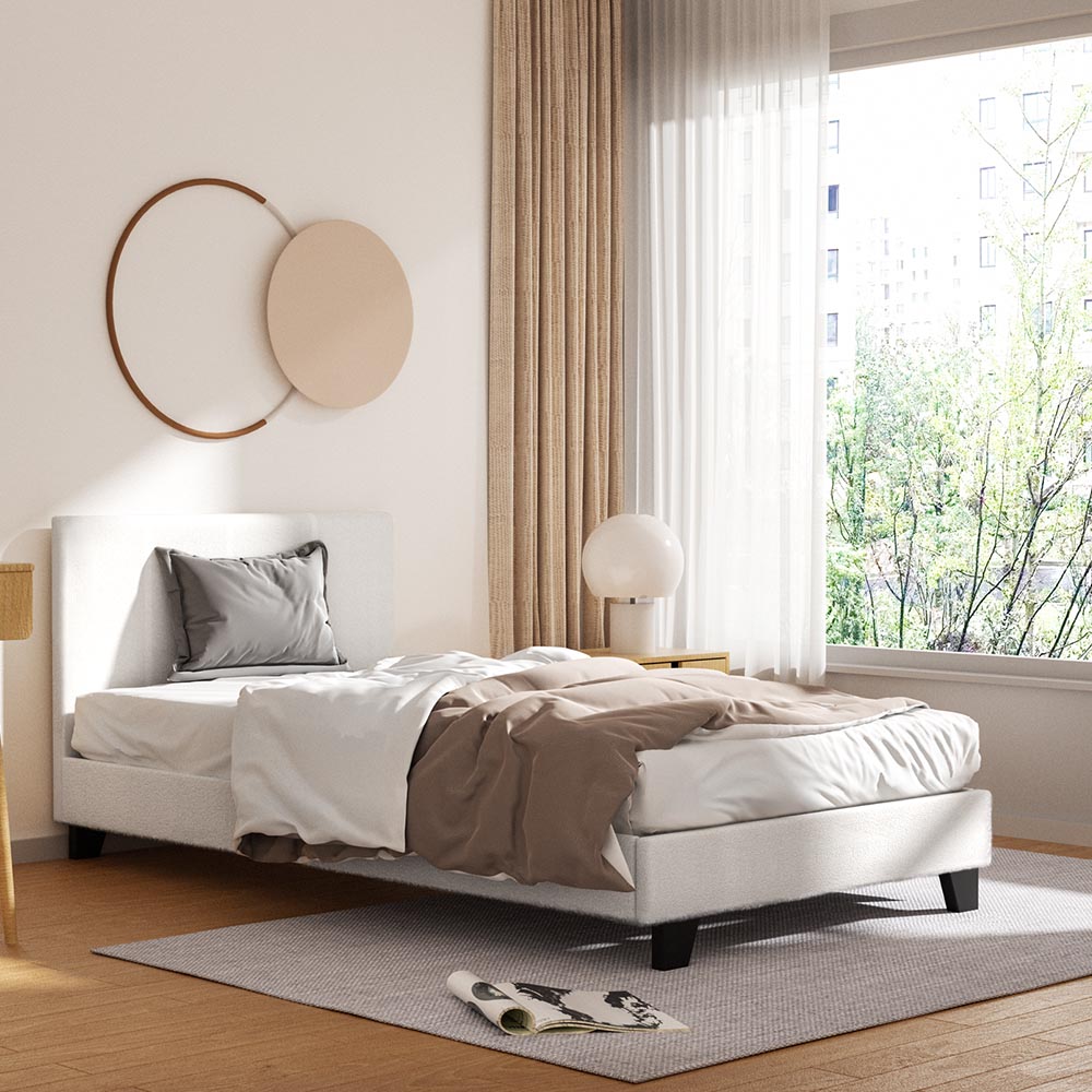 Beds & Bed Frames: Artiss Bed Frame King Single Size Boucle NEO
