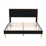 Beds & Bed Frames: Artiss Double Bed Frame Upholstered Adjustable Headboard Mood Lighting Heavy Duty Black Velvet