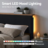 Beds & Bed Frames: Artiss Double Bed Frame Upholstered Adjustable Headboard Mood Lighting Heavy Duty Black Velvet