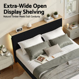 Beds & Bed Frames: Artiss Double Bed Frame Upholstered Adjustable Headboard Mood Lighting Heavy Duty Black Velvet