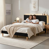Beds & Bed Frames: Artiss Double Bed Frame Upholstered Adjustable Headboard Mood Lighting Heavy Duty Black Velvet